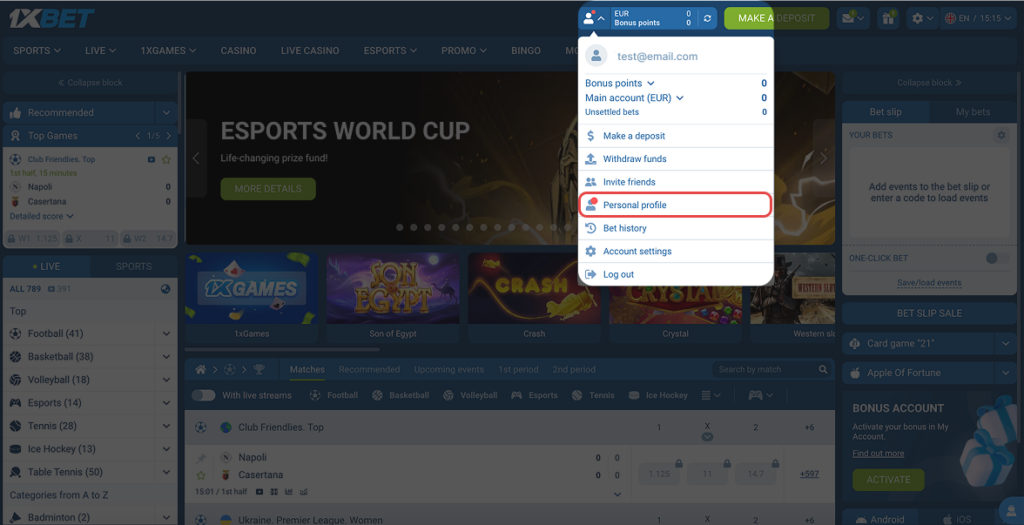 1xBet website confirmation that the manager is an official